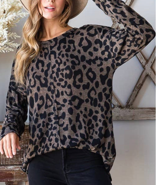 Plus Leopard mocha print top