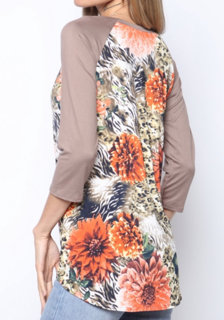 Taupe floral tunic top