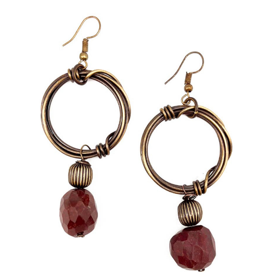 Antiqued red jasper stone earrings