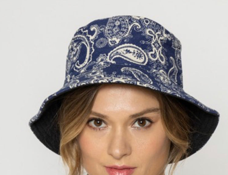 Blue paisley bucket hat