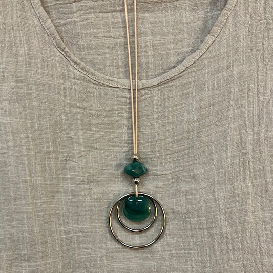 Long teal bead necklace