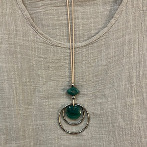 Long teal bead necklace