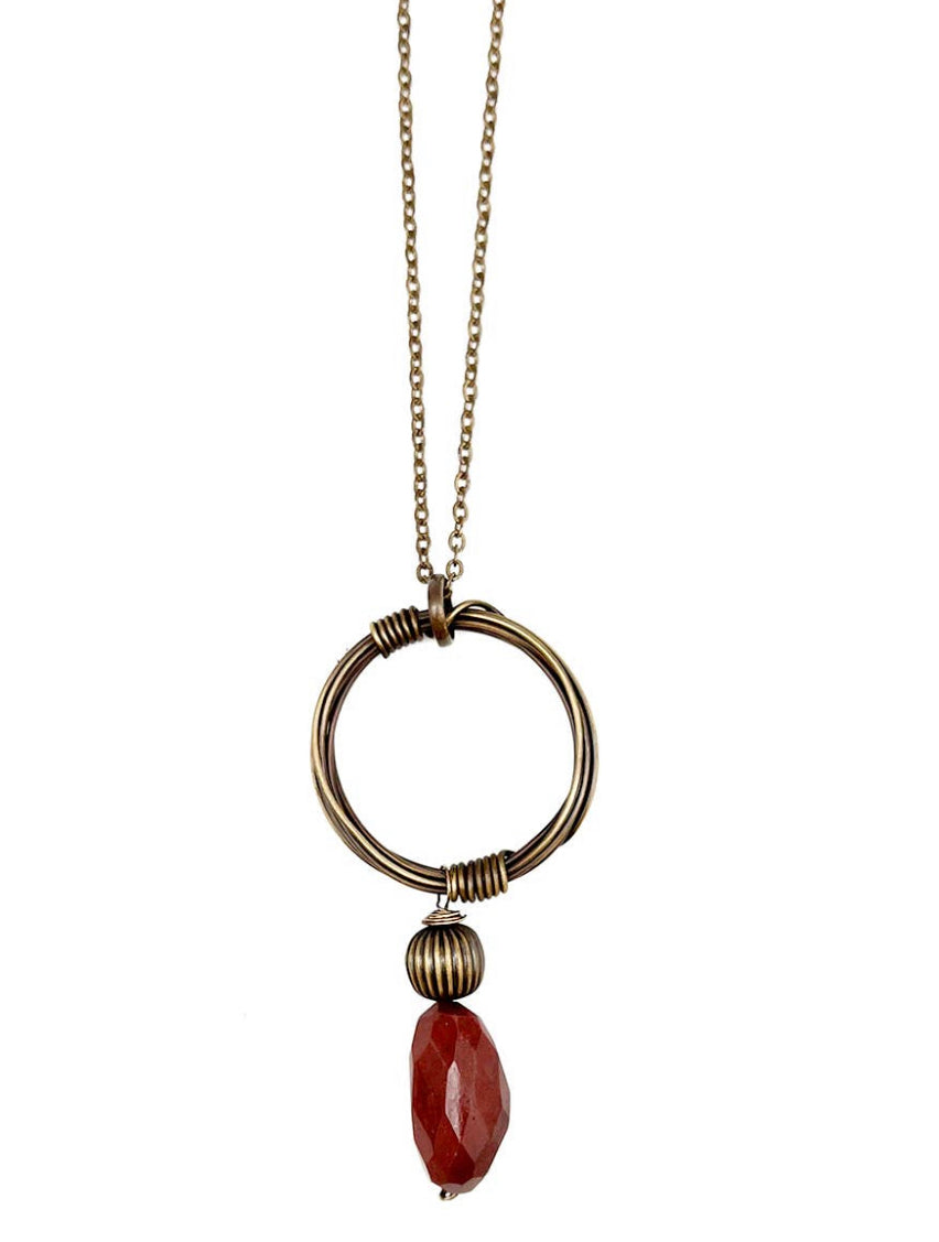 Antiqued red jasper stone necklace