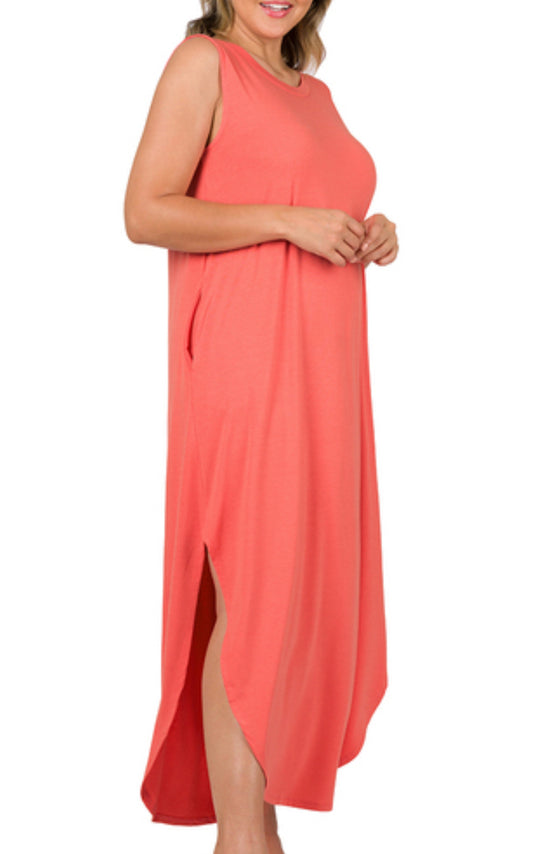 Plus coral maxi dress