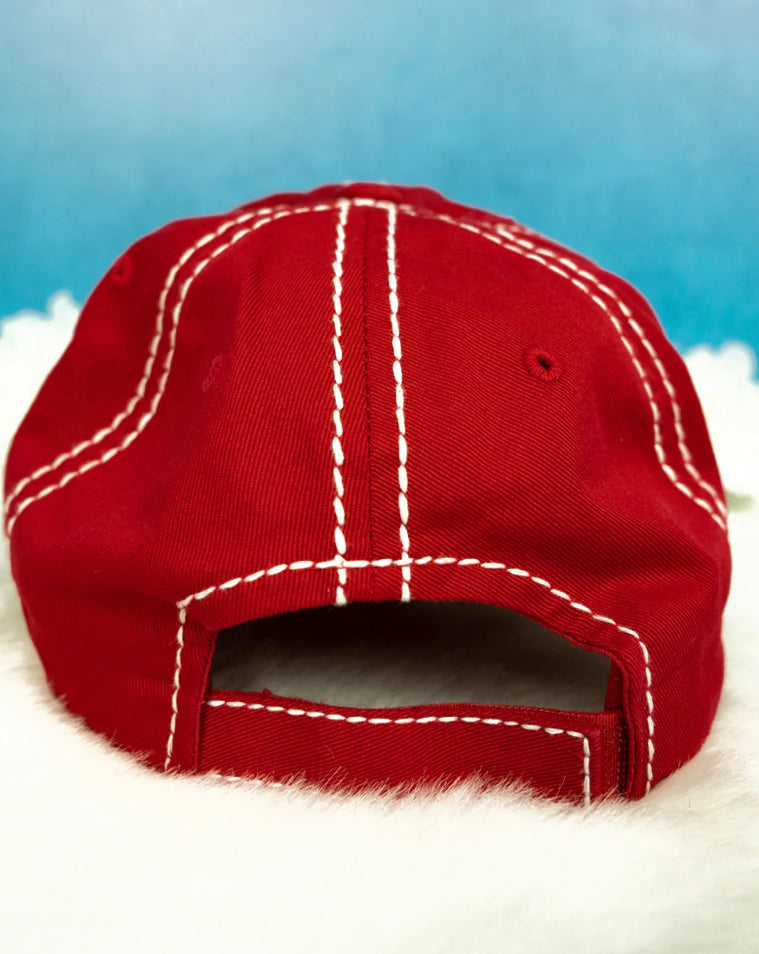 DISTRESSED RED 'GOD BLESS AMERICA' HAT