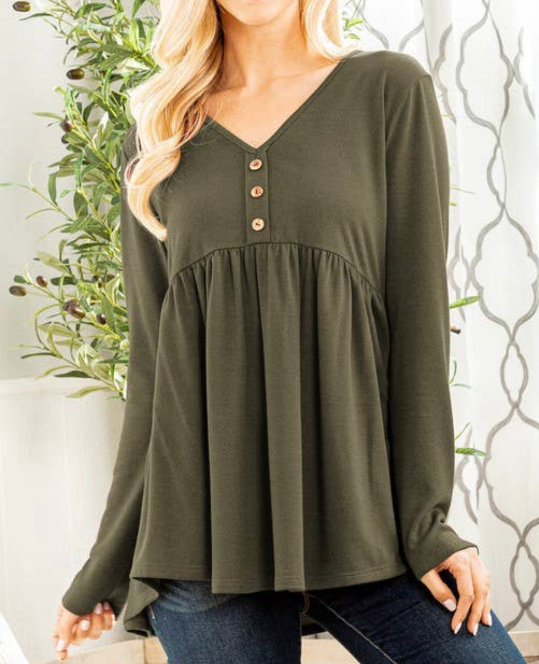 Olive babydoll button top