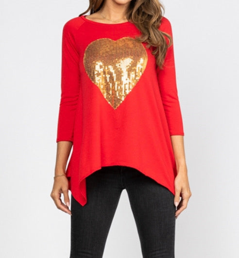 RED GOLD SEQUINS HEART PATCH TOP