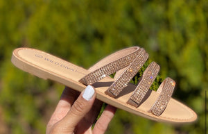 Rose gold rhinestone embellished sandals