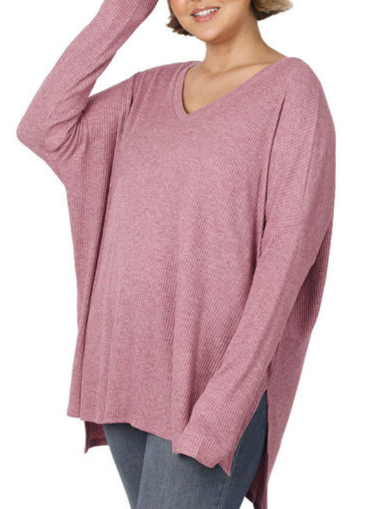 Ash mauve ribbed top