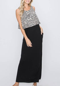 Animal and solid maxi dress
