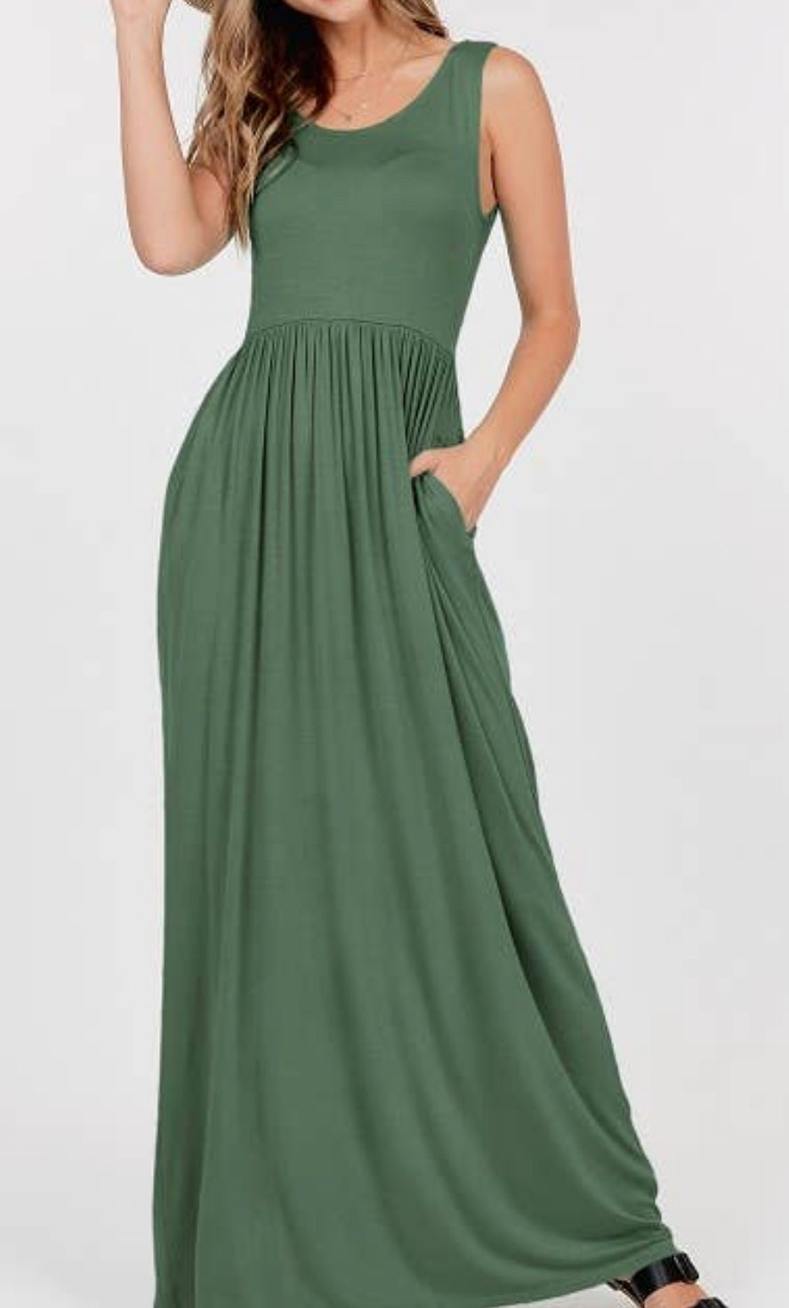 Green solid maxi dress